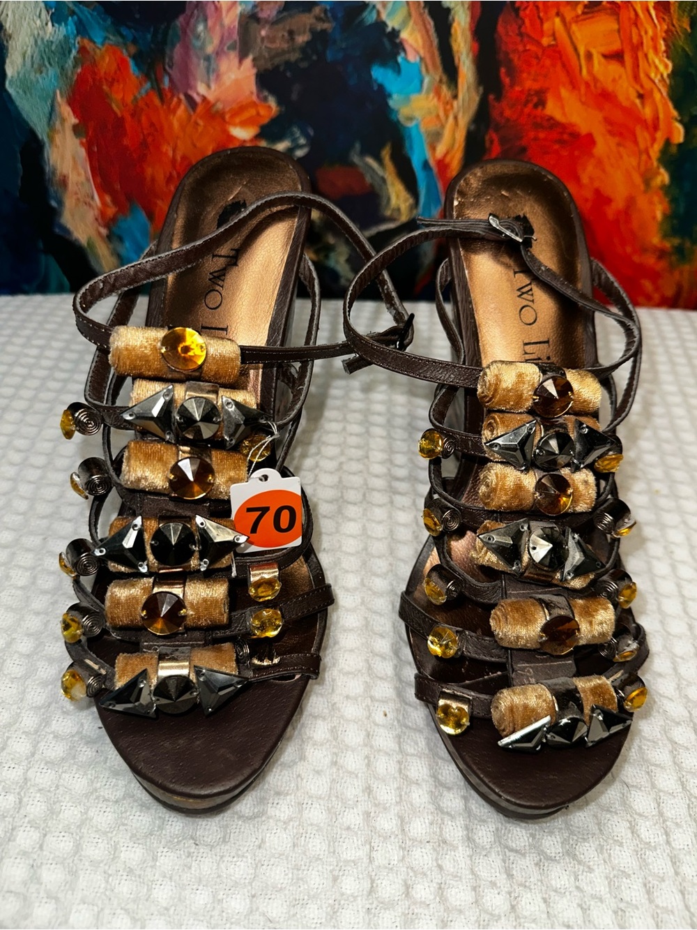No. 70 Two Lips Brown Strappy Gem-Embellished Women’s Sandals